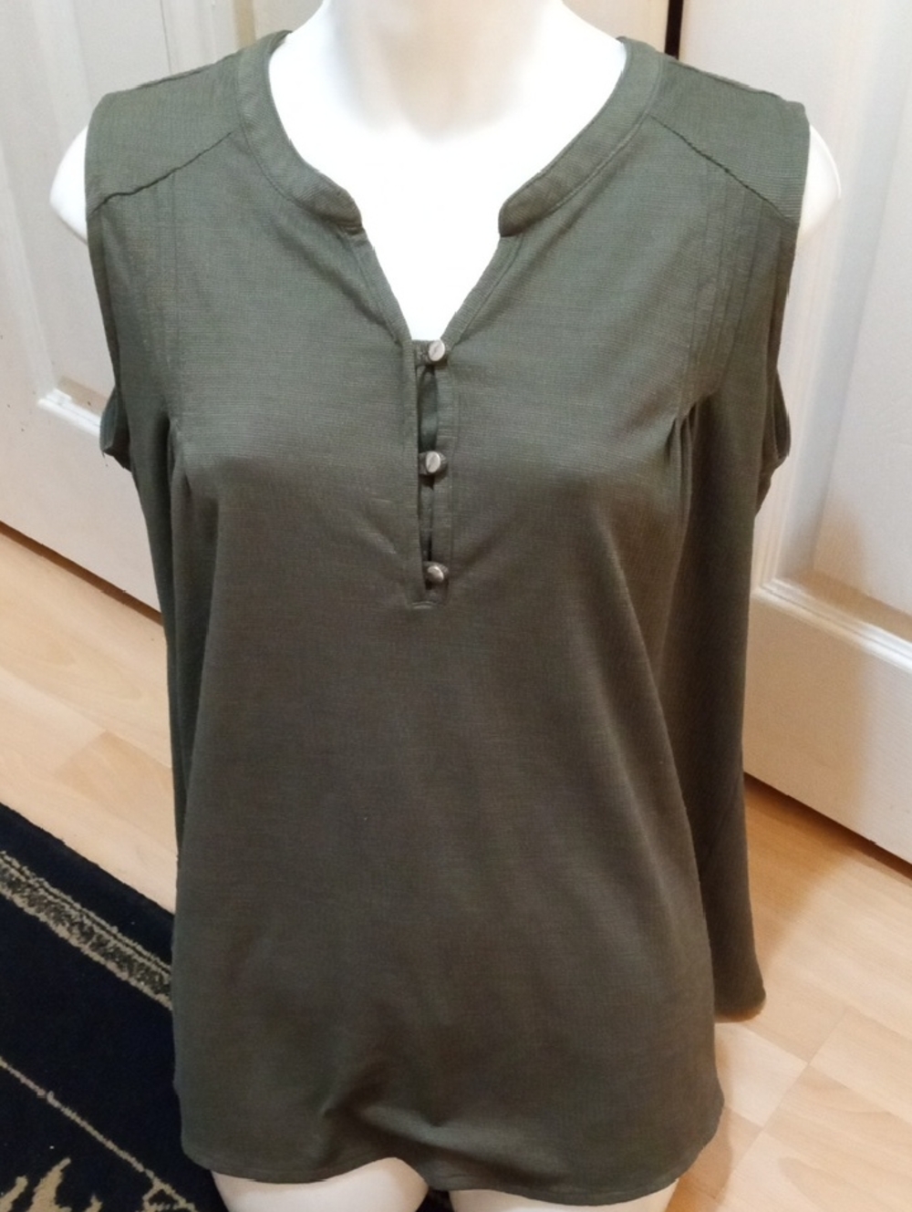Sleeveless Olive Green Henley Tank Top
